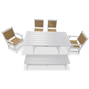 LuXeo Tuscany White Woven Rattan Dining Set-6 Piece