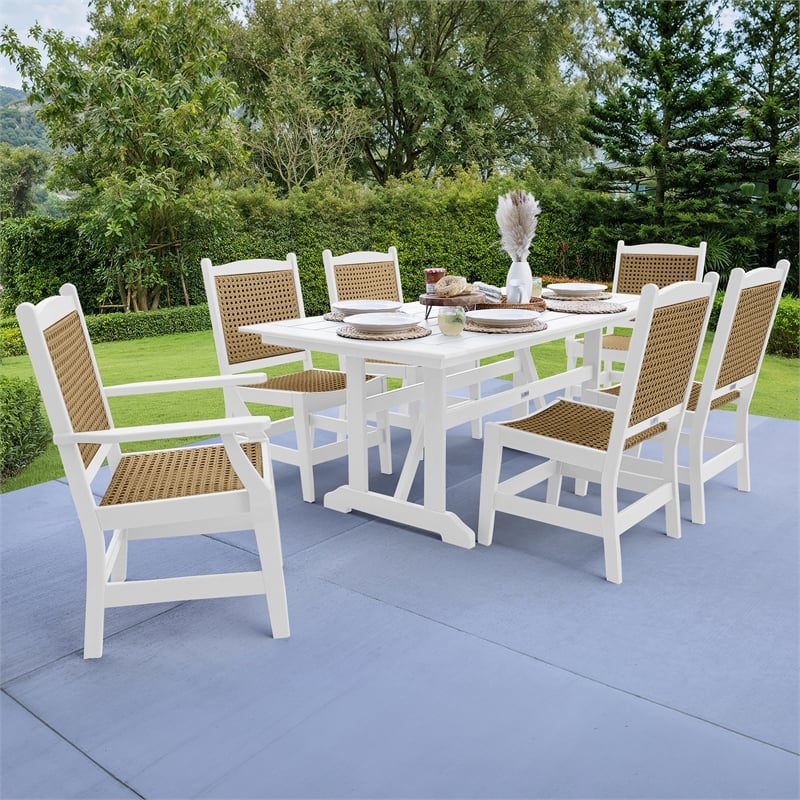 LuXeo Tuscany White Woven  Rattan Dining Set-7 Piece