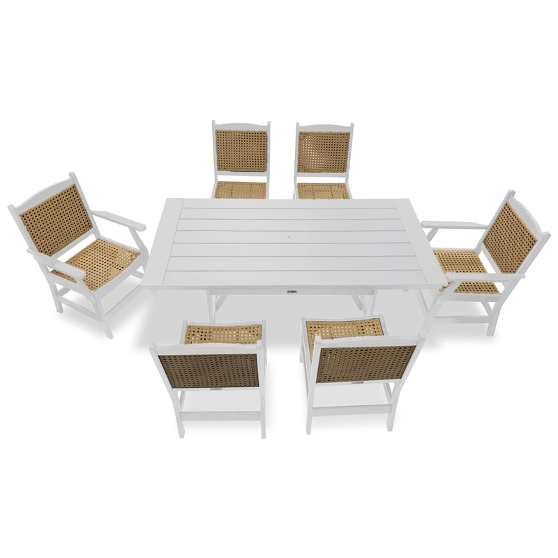 LuXeo Tuscany White Woven  Rattan Dining Set-7 Piece