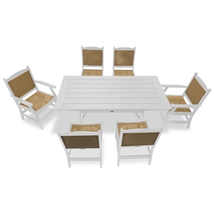 LuXeo Tuscany White Woven  Rattan Dining Set-7 Piece