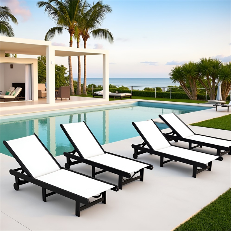 Venice HDPE Chaise Lounge- Black (Set of 4)
