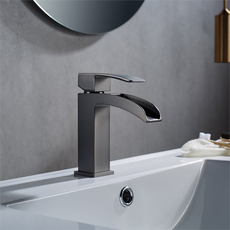 Vinnova Liberty Single Handle Basin Bathroom Faucet in Gun Metal Gray