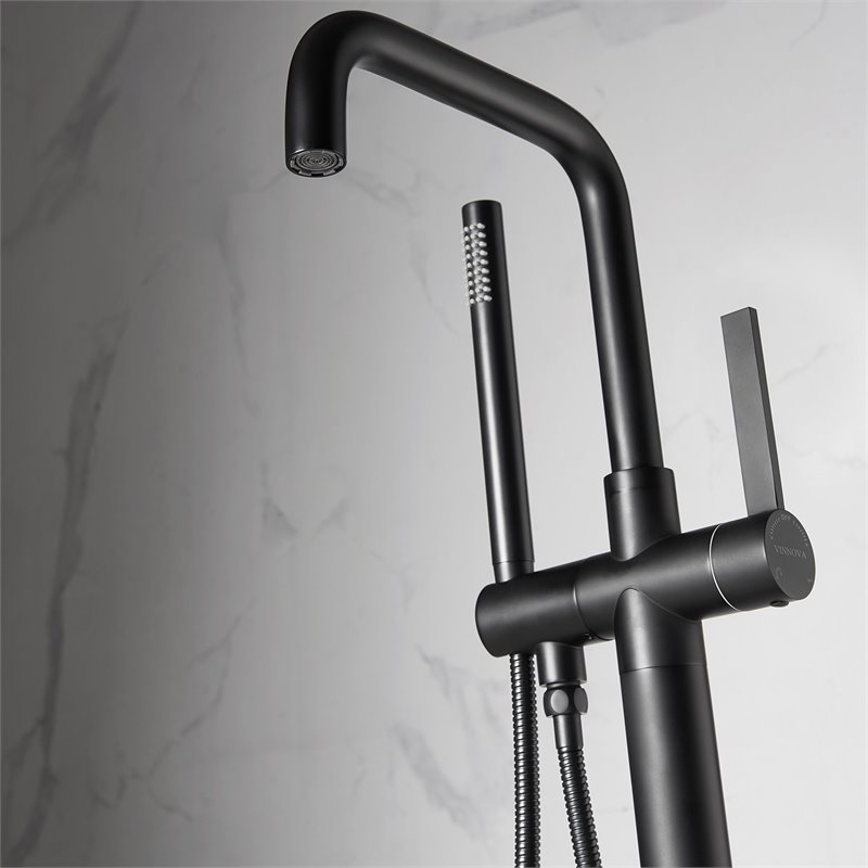 Vinnova Delara Freestanding Chrome Tub Faucet with Hand Shower in Black