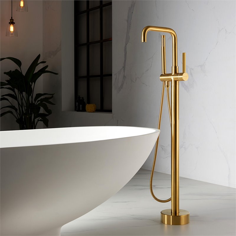Vinnova Delara Freestanding Chrome Tub Faucet with Hand Shower in Gold