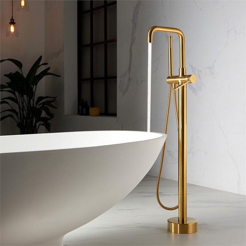 Vinnova Delara Freestanding Chrome Tub Faucet with Hand Shower in Gold