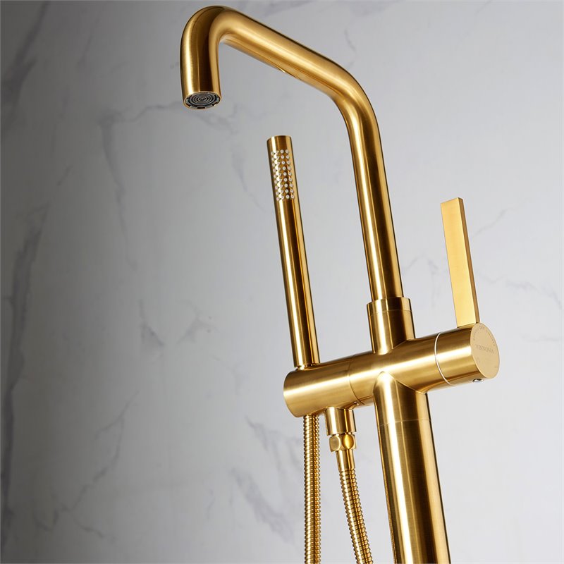 Vinnova Delara Freestanding Chrome Tub Faucet with Hand Shower in Gold