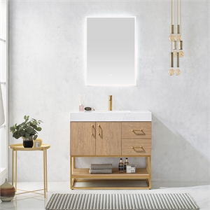 Vinnova Alistair 36&quot White Grain Stone Top Single Vanity in Oak