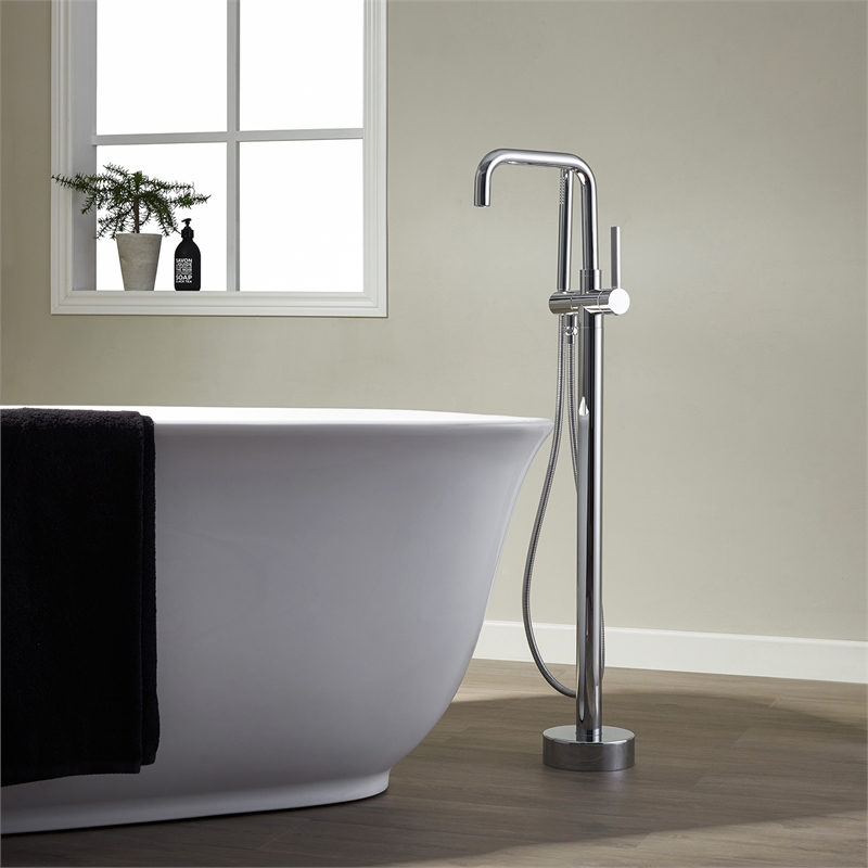 Vinnova Delara Freestanding Polished Chrome Tub Faucet with Hand Shower