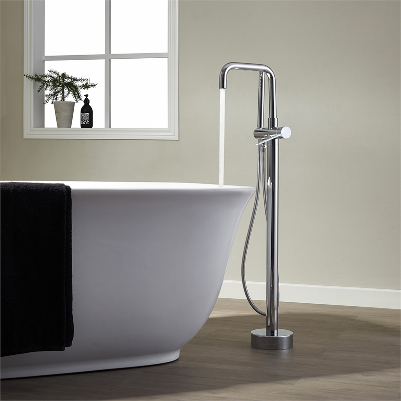 Vinnova Delara Freestanding Polished Chrome Tub Faucet with Hand Shower
