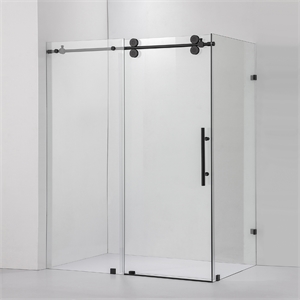 Villena 68&quot W x 78&quot H Single Sliding Frameless Glass Shower Enclosure Black