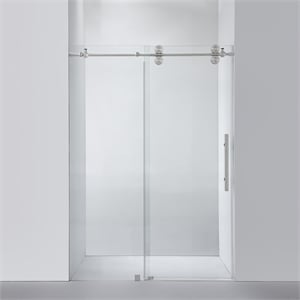 Villena 52&quot W x 78&quot H Single Sliding Frameless Glass Shower Door Brushed Nickel