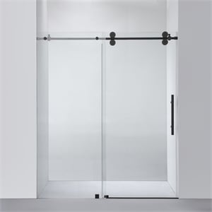Villena 68&quot W x 78&quot H Single Sliding Frameless Glass Shower Door Matte Black