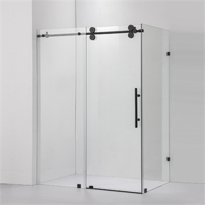 Villena 52&quot W x 78&quot H Single Sliding Frameless Glass Shower Enclosure Black