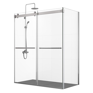 Spezia 60&quot W x 76&quot H Double Sliding Frameless Glass Shower Enclosure Nickel