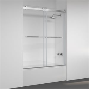 Spezia 60&quot W x 58&quot H Double Sliding Frameless Glass Tub Door in Brushed Nickel