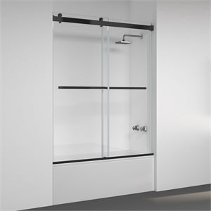Spezia 60&quot W x 58&quot H Double Sliding Frameless Glass Tub Door in Matte Black
