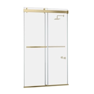 Spezia 48&quot W x 76&quot H Double Sliding Frameless Glass Shower Door in Brushed Gold