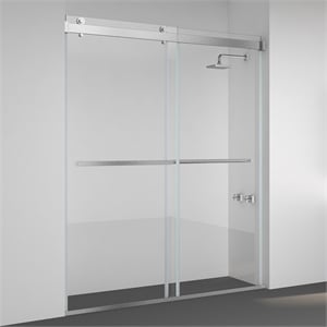 Spezia 64&quot W x 76&quot H Double Sliding Frameless Glass Shower Door Brushed Nickel