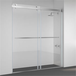 Spezia 68&quot W x 76&quot H Double Sliding Frameless Glass Shower Door Brushed Nickel