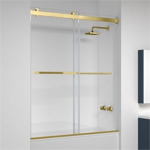 Spezia 60&quot W x 58&quot H Double Sliding Frameless Glass Tub Door in Brushed Gold