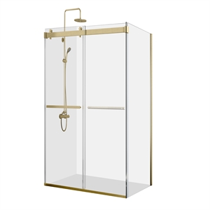 Spezia 48&quot W x 76&quot H Double Sliding Frameless Glass Shower Enclosure in Gold
