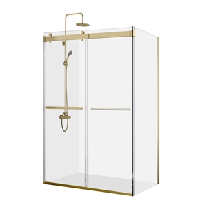 Spezia 60&quot W x 76&quot H Double Sliding Frameless Glass Shower Enclosure in Gold
