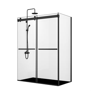 Spezia 56&quot W x 76&quot H Double Sliding Frameless Glass Shower Enclosure Matte Black