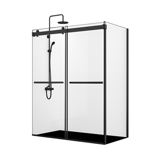 Spezia 64&quot W x 76&quot H Double Sliding Frameless Glass Shower Enclosure Matte Black