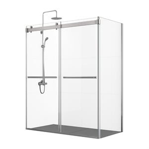Spezia 64&quot W x 76&quot H Double Sliding Frameless Glass Shower Enclosure Nickel