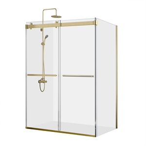 Spezia 64&quot W x 76&quot H Double Sliding Frameless Glass Shower Enclosure in Gold