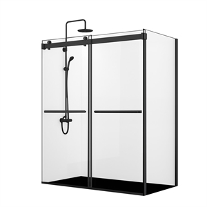 Spezia 68&quot W x 76&quot H Double Sliding Frameless Glass Shower Enclosure Matte Black