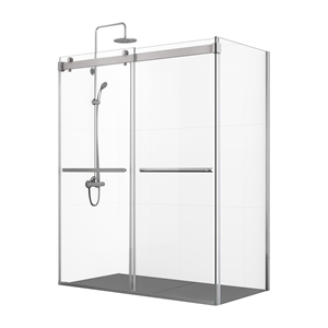 Spezia 68&quot W x 76&quot H Double Sliding Frameless Glass Shower Enclosure Nickel