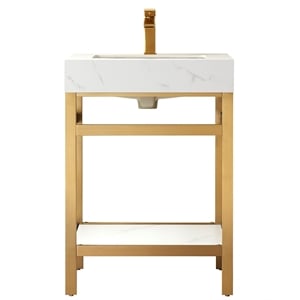 Funes 24&quot Single Sink Bathroom Vanity in Brushed Gold Frame White Top No Mirror