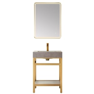 Funes 24&quot Single Sink Bathroom Vanity in Brushed Gold Frame Gray Top w/ Mirror