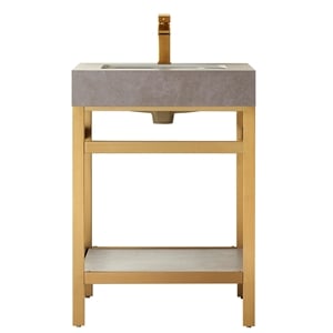 Funes 24&quot Single Sink Bathroom Vanity in Brushed Gold Frame Gray Top No Mirror