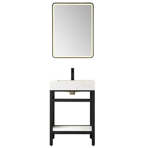 Funes 24&quot Single Sink Bathroom Vanity in Matte Black Frame White Top w/ Mirror