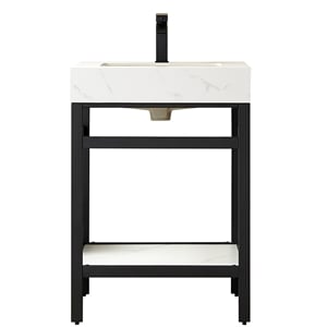 Funes 24&quot Single Sink Bathroom Vanity in Matte Black Frame White Top No Mirror