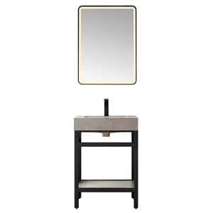 Funes 24&quot Single Sink Bathroom Vanity in Matte Black Frame Gray Top w/ Mirror
