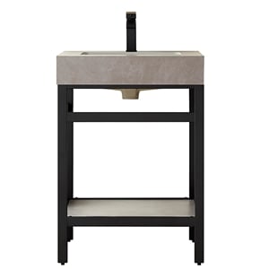 Funes 24&quot Single Sink Bathroom Vanity in Matte Black Frame Gray Top No Mirror