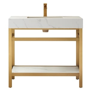 Funes 36&quot Single Sink Bathroom Vanity in Brushed Gold Frame White Top No Mirror