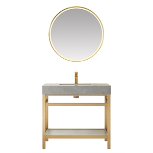 Funes 36&quot Single Sink Bathroom Vanity in Brushed Gold Frame Gray Top w/ Mirror