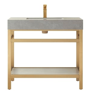 Funes 36&quot Single Sink Bathroom Vanity in Brushed Gold Frame Gray Top No Mirror