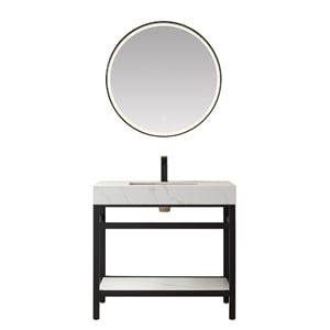 Funes 36&quot Single Sink Bathroom Vanity in Matte Black Frame White Top w/ Mirror