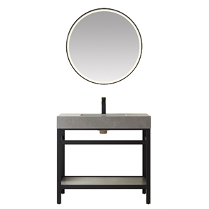 Funes 36&quot Single Sink Bathroom Vanity in Matte Black Frame Gray Top w/ Mirror