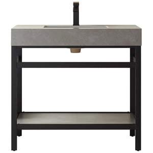 Funes 36&quot Single Sink Bathroom Vanity in Matte Black Frame Gray Top No Mirror