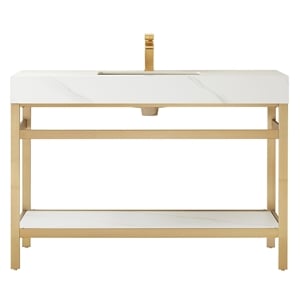 Funes 48&quot Single Sink Bathroom Vanity in Brushed Gold Frame White Top No Mirror