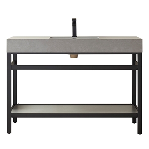 Funes 48&quot Single Sink Bathroom Vanity in Matte Black Frame Gray Top No Mirror