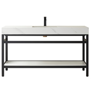 Funes 60&quot Single Sink Bathroom Vanity in Matte Black Frame White Top No Mirror