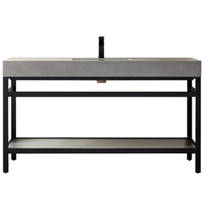 Funes 60&quot Single Sink Bathroom Vanity in Matte Black Frame Gray Top No Mirror
