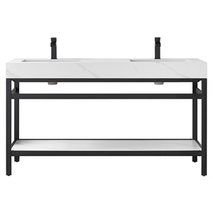 Funes 60&quot Double Sink Bathroom Vanity in Matte Black Frame White Top No Mirror